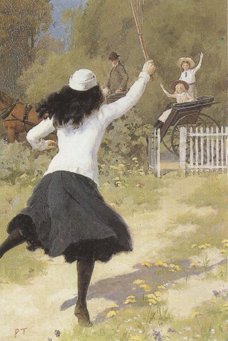 Percy tarrant She gave a Sort of Shout and ran towards  us (mk37) France oil painting art